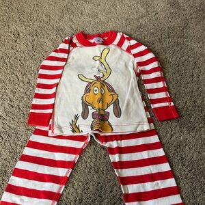 Hanna Andersson Dr. Seuss The Grinch long John pajamas size 4 red white strip